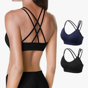 Women's Strappy Back Sports Bra - Black and Navy